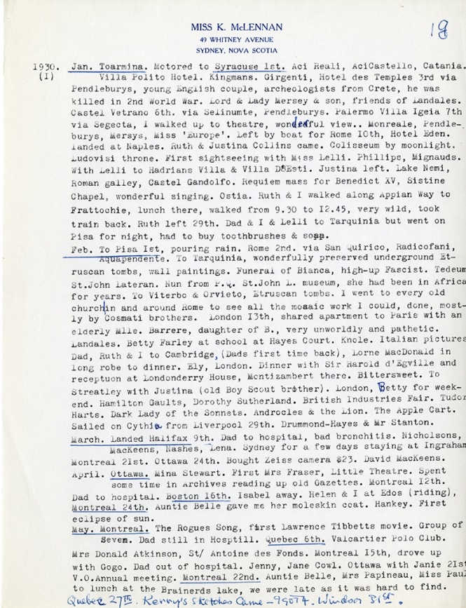 Katharine McLennan's Diary